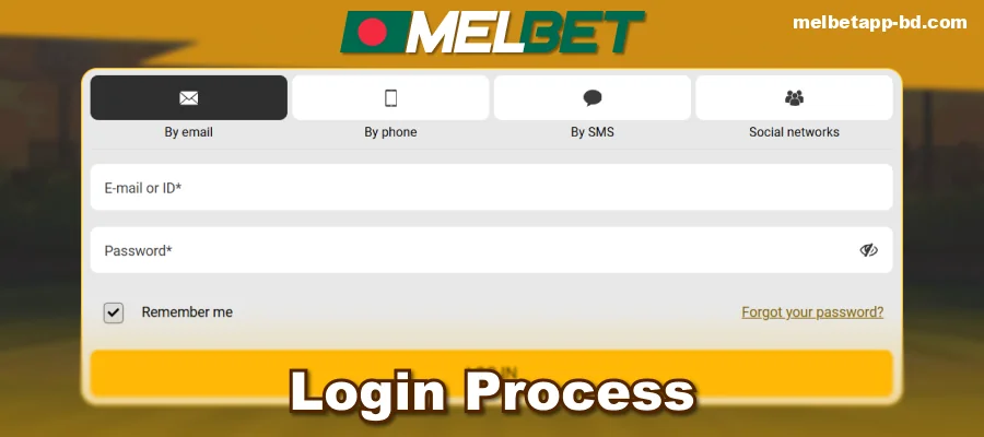 Log in with your personal profile of a Bangladeshi Melbet player