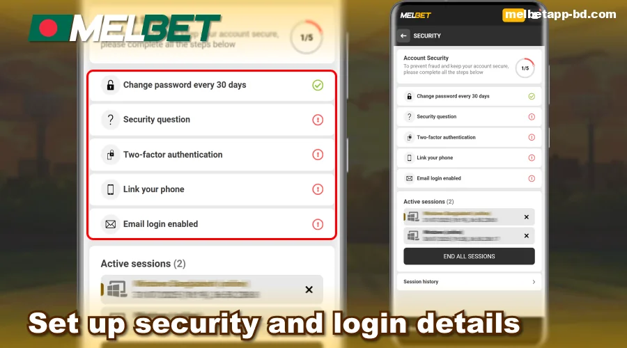 Configure the security of your Melbet Bangladesh account
